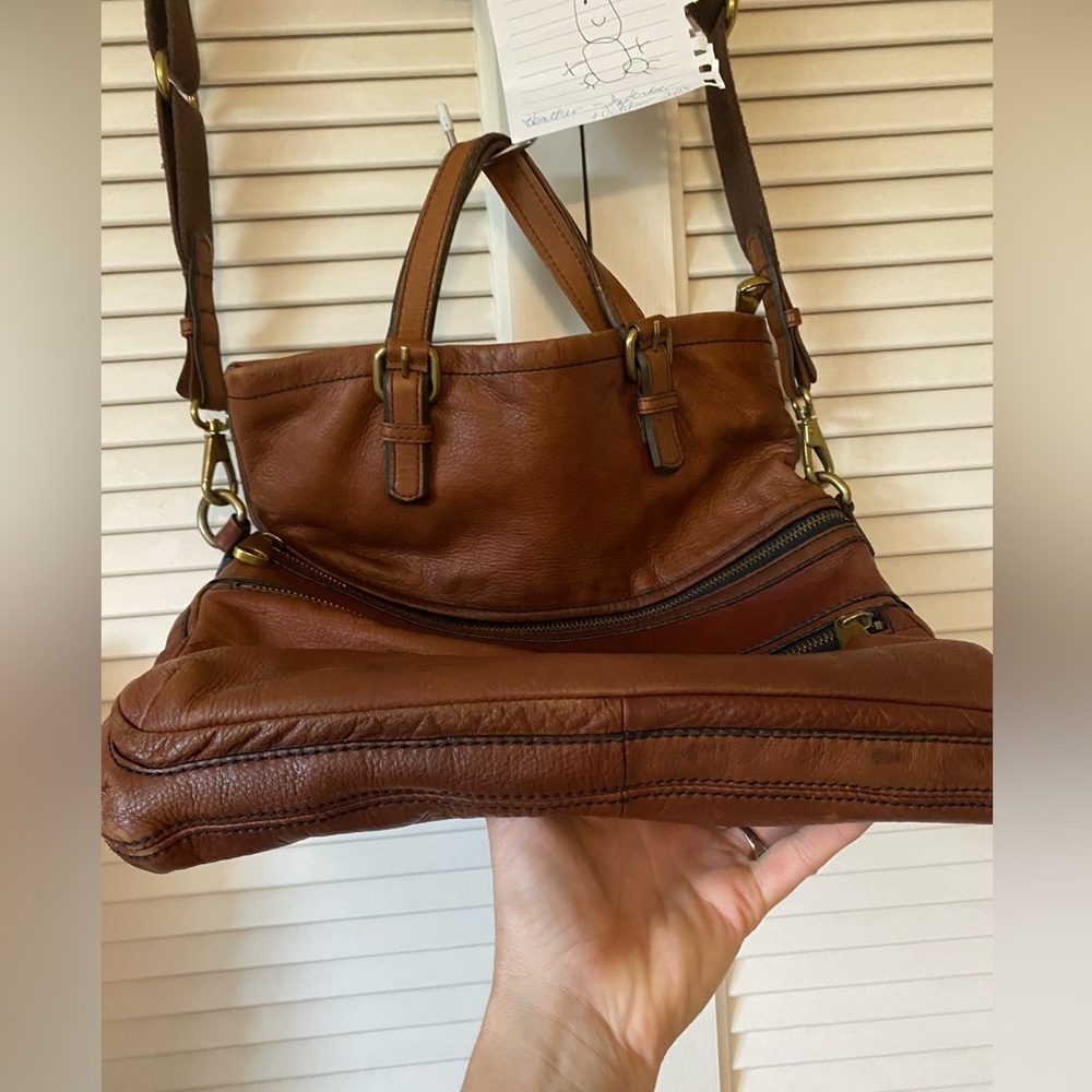 FOSSIL Leather Foldover Shoulder Crossbody Bag Tote Messanger - Picture 10 of 13